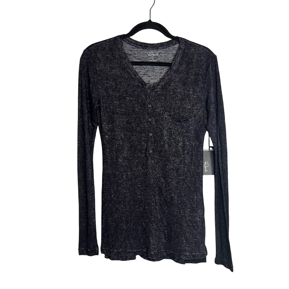 Rails Henley Shirt Size L Black Burnout Long Sleeve V-Neck Pocket NWT - Picture 1 of 9